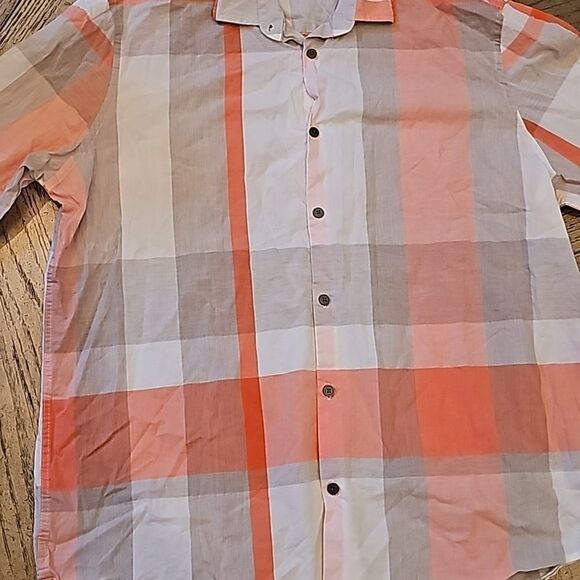 Alfani gray orange plaid button down shirt XL 100% cotton - Picture 5 of 12